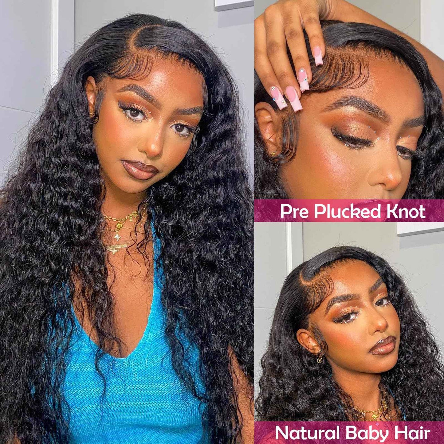 13x4 Deep Wave Lace Front Wigs Human Hair 200 Density Deep Curly Wig HD Transparent Wet and Wavy Lace Frontal Wig for Women with Baby Hair Natural Black 20 Inch