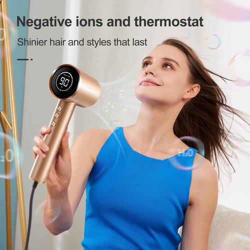 AEMOLL Hair Dryer, 110000RPM Professional Low Noise Negative Ionic Blow Dryer, Fast Drying, Negative Ions Care, Heat-Control, with Magnetic Diffuser and Nozzle, 4 Temps & 3 Speeds, HD Display