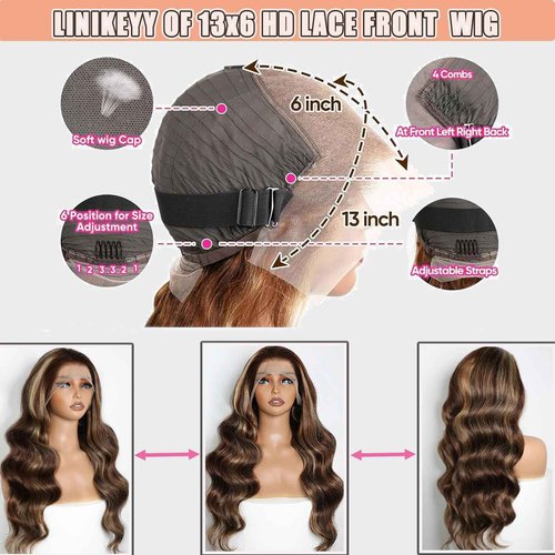 Linrkeyy Ombre Lace Front Wig Human Hair 13X6 Honey Blonde Wigs Human Hair 180% Density HD Lace Frontal Wig Body Wave 4/27 Highlight Glueless Wigs Human Hair Pre Plucked whth Baby Hair 24Inch
