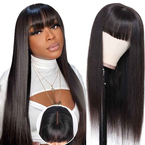 Ruiyu Straight Human Hair Wigs with Bangs 180% Density 2x4 Lace Front Wigs with Bangs Closure Wear and Go Glueless Wigs 100% Brazilian Virgin Human Hair Wigs for Women 16 Inch