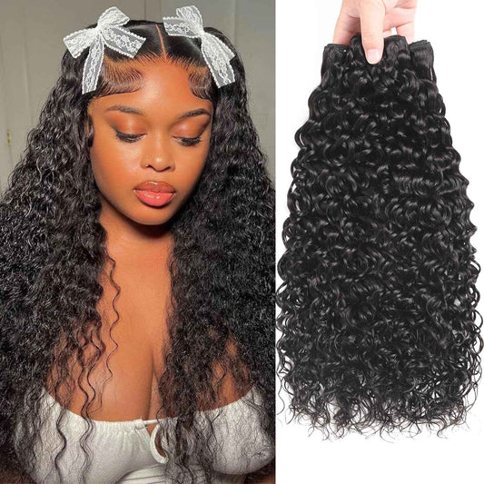 Geomone Water Wave Bundles Human Hair 10A Brazilian Unprocessed Virgin Human Hair Curly Human Hair Bundles Wet and Wavy Hair 14 16 18 Inch Double Weft Thick and Full Natural Black
