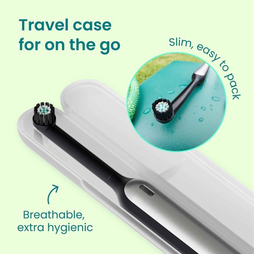 Quip Rev 360 Oscillating Rechargeable Electric Toothbrush with Replaceable Brush Head - Soft Bristles, Pressure Sensor, 3 Intensities, 30-Day Battery Life, Travel Case - Blue Stone