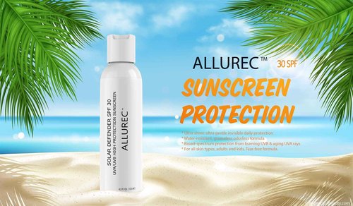 ALLUREC™ Solar Defender SPF 30 UVA/UVB High Protection Sunscreen Lotion Moisturizer Waterproof Unscented Non-Greasy Sport Anti-aging Daily Use for Face Sensitive Skin All Types Women Men Kids Unisex