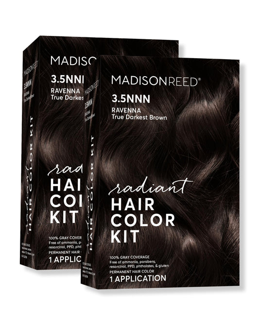Madison Reed Radiant Hair Color Kit | 3.5NNN Darkest Brown-Black (Ravenna Brown) 100% Maximum Gray Hair Coverage | Permanent Hair Dye for Resistant Grays | PPD-Free & Ammonia-Free |2 Pack