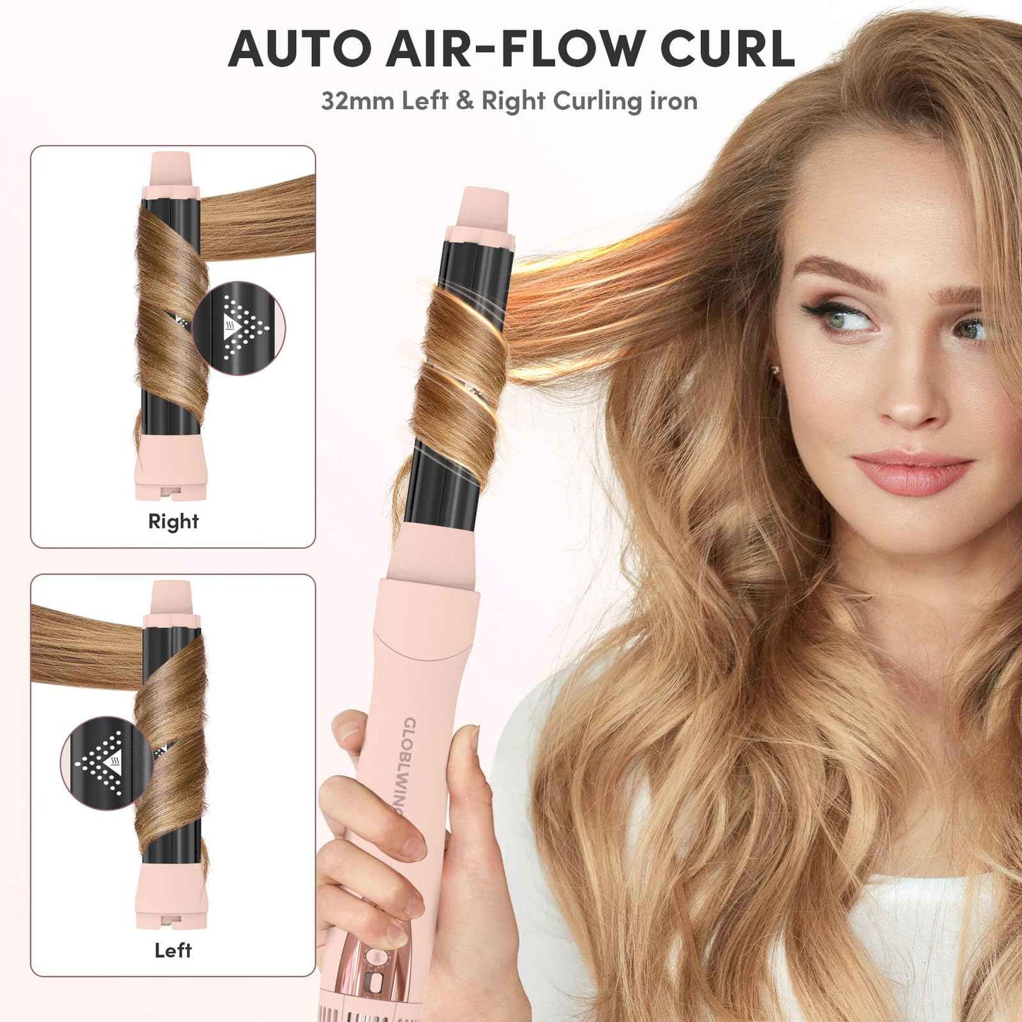 Hair Dryer Brush 6 in 1 Hot Air Styler, 110,000 RPM High-Speed Negative Ionic Blow Dryer, Auto-Wrap Curlers, Paddle Brush for Fast Drying, Curling, Straightening, Volumizing with Storage Case Pink