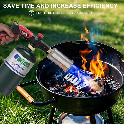 Sondiko Powerful Grill & Cooking Propane Torch L8010, Sous Vide, Campfire Starter, Adjustable Wood Torch Burner for Searing Steak, BBQ, Welding(Red & Black) Propane Tank Not Included