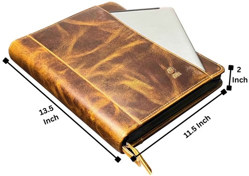 RUSTIC TOWN Leather Portfolio for Men - Full Grain Leather Padfolio Folder - Zipper Folio Documents Organizer - Professional Business Executive Gift for Men Women
