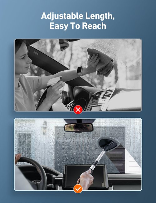 AstroAI Windshield Cleaner Tool, Car Interior Detailing Cleaning Kit with Extendable Handle and 4 Reusable Microfiber Pads, Auto Glass Wiper Brush Kit for Cars, Gray