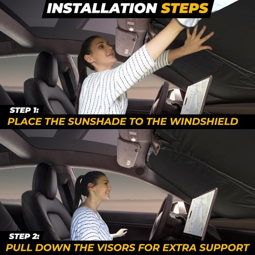 Tesla Windshield Sun Shade for Model(3/Y)(2016–2025) – XX-Large 56" x 36", Foldable Front Sunshade with Storage Bag | Reflective 240T Polyester | Blocks UV Rays&Heat – Interior Protection Accessory