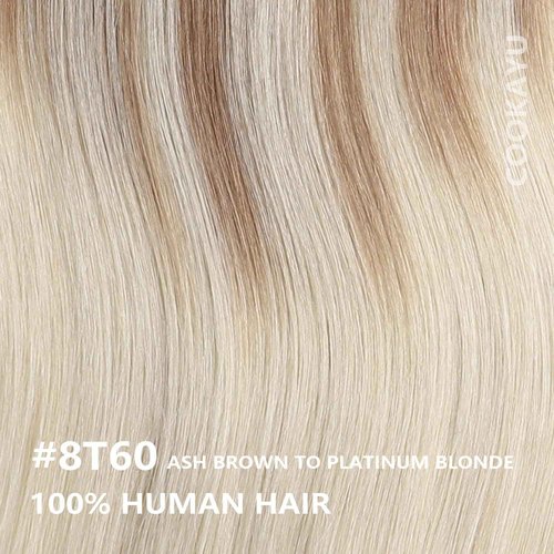 COOKAYU Clip in Hair Extensions Human Hair, 8/60 Ash Brown to Platinum Blonde Ombre Real Hair Extensions Clip in Human Hair, 16inch 120g 7Pcs
