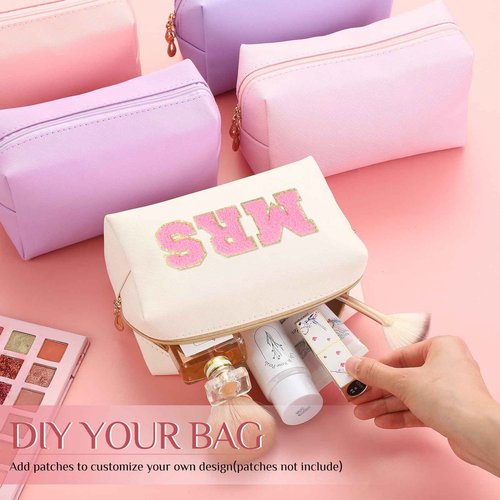 Cunno 50 Pcs Makeup Bag Bulk PU Leather DIY Cosmetic Plain Preppy Makeup Pouch Portable Waterproof Toiletry Bags for Women Travel Pencil Case Cosmetic Organizer (Pink Purple)