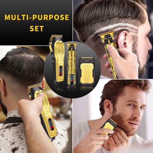 LQT Professional 3-in-1 Haircut and Shaving Set, Gold Design LED Display 17 Accessories + Travel Storage Box, Equipped with Large Capacity Battery, Holiday Gift, Men's Gift
