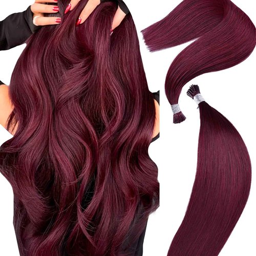 Eliysako Professional Itip Hair Extensions Human Hair 100% Remy Hair #99J Burgundy 22inch 40G Itips With Natural-Looking I Tip Hair Extensions Real Human Hair for Daily Styling