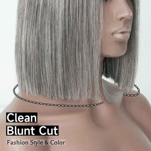 Topnormantic Salt and Pepper Wigs for Women, Wigs Human Hair Glueless Wear and Go Pre Plucked Pre Cut 5x5 Grey Bob Wigs Human Hair 210% Density 12A Brazilian Virgin Hair Lace Front Closure Wig 10 Inch