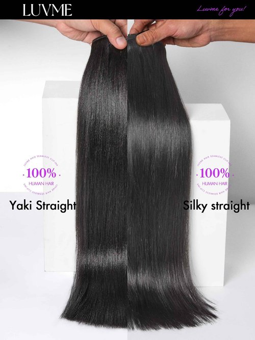 LUVME Yaki Straight Seamless 2 Pack 220g 14Pcs Clip in Hair Extensions Full Max with 14inch Remy Human Hair Extensions, Natural Black 100% Real Soft Hair