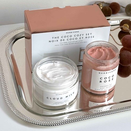 HERBIVORE The Coco Cozy Set | Coco Rose Coconut Oil Body Polish & Cloud Milk Coconut + Maca Firming Body Cream, Plant Based, Vegan