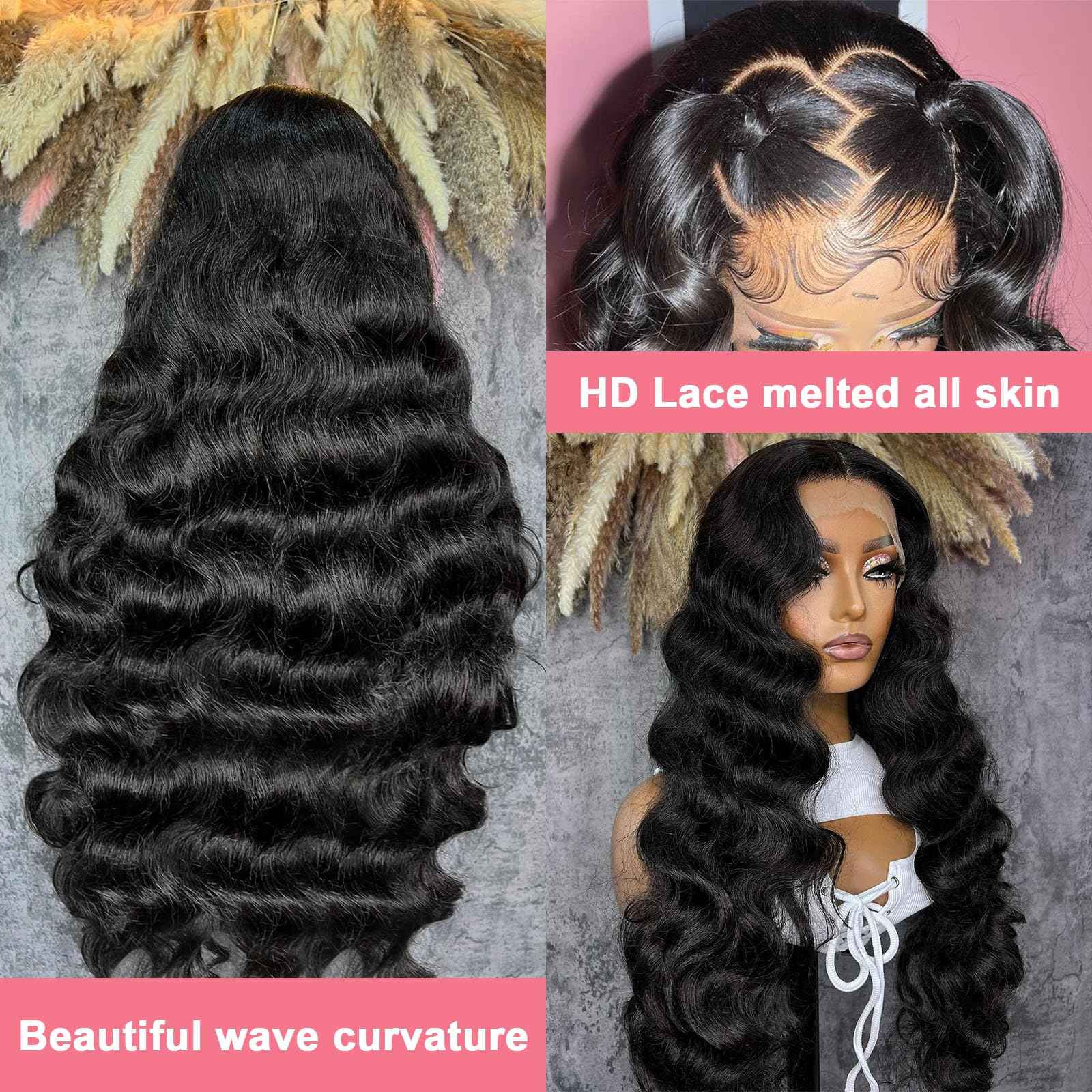 12 Inch 13X6 Body Wave Lace Front Wigs Human Hair 12A 250% Density Lace Frontal Wigs Glueless Wigs HD Lace Front Wigs Plucked with Baby Hair Natural Color