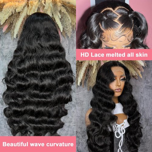 13X6 Body Wave Lace Front Wigs Human Hair 12A 250% Density Lace Frontal Wigs HD Glueless Wigs Human Hair pre Plucked with Baby Hair Natural Color 22 Inch