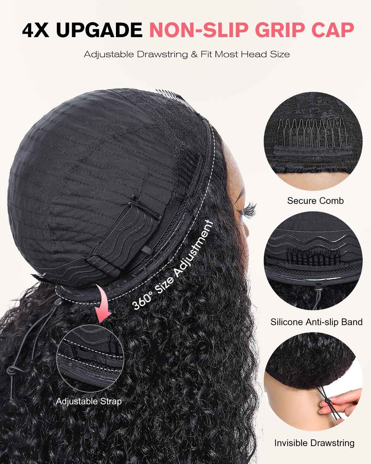 Kinky Curly Half Wig Human Hair 210 Density 3 In 1 Seamless Flip Over Half Wigs Glueless Kinky Curly Wigs Human Hair Beginner Friendly 360 Degree Flexi-fit Drawstring Headband Wig for Women 16 Inch