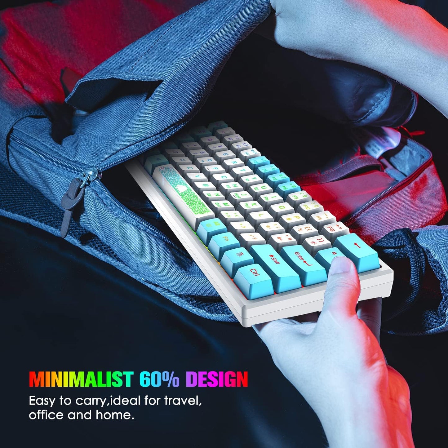 60% Gaming Keyboard and Mouse Combo Small Mini RGB Backlight Mechanical Feeling and Mechanical RGB 6400 DPI Honeycomb Optical Mouse,Gaming Mouse pad for Gamers and Typists Black