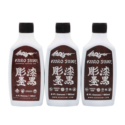 Kuro Sumi Japanese Tattoo Color Ink Pigments Set, Vegan Professional Tattooing Inks, Grey Wash Shading and Outlining Black