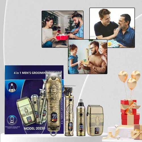 Soonsell Men's Professional Hair Clippers & Trimmer Set with T-Blade, Nose Trimmer, Foil Shaver and LCD Display Display(Bronze