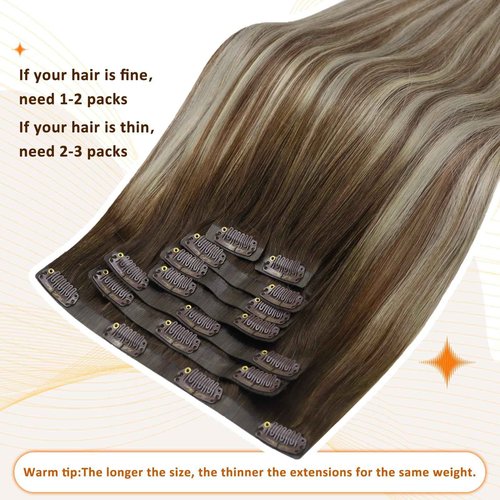 Full Shine Balayage Human Hair Clip in Extensions Brown Ombre Clip in Hair Extension Light Brown Mix Blonde Real Human Hair Clip ins Invisible Hair Extension 18 Inch 120 G 8 PCS