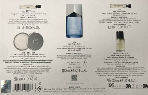 Mercedes Benz Sea LSA Giftset - Men's Cologne Gift Set - 3 Colognes for Men, Hair Oil, Solid Shower Gel Body Wash - Grooming Essentials - 5 Pc
