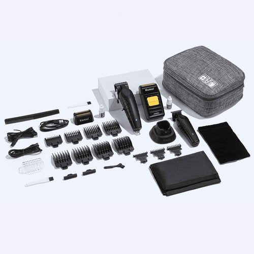 KEMEI Professional Hair Clipper and Trimmers Set, Cordless Barber Clippers, Beard Trimmer, Electric Foil Shaver with Replacement Heads, KM-2299, KM-2296, KM-1102