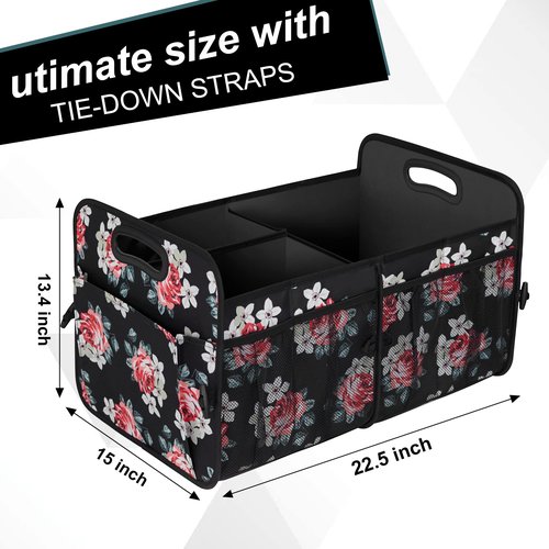 Femuar Car Trunk Organizer,Car Storage Organizer with 72L Large Capacity Waterproof Collapsible and 11 Pockets,Trunk Organizer for Car Suv/Jeep/Sedan, Large Size, Flower