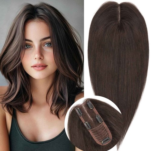 Rich Choices Hair Toppers for Women Real Human Hair 100% Human Remy Toppers for Women with Thinning Clip in NO Bangs Upgrade Extended 2"*6"Lace Base 150% Density 12 Inch #1B Natural Black