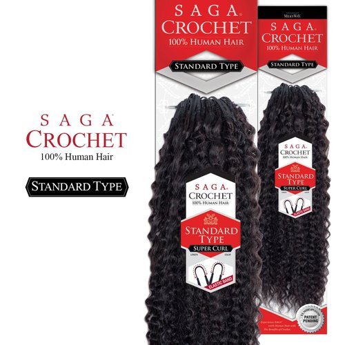 Saga Human Hair Crochet Braids Standard Type Super Curl (18", 1B)