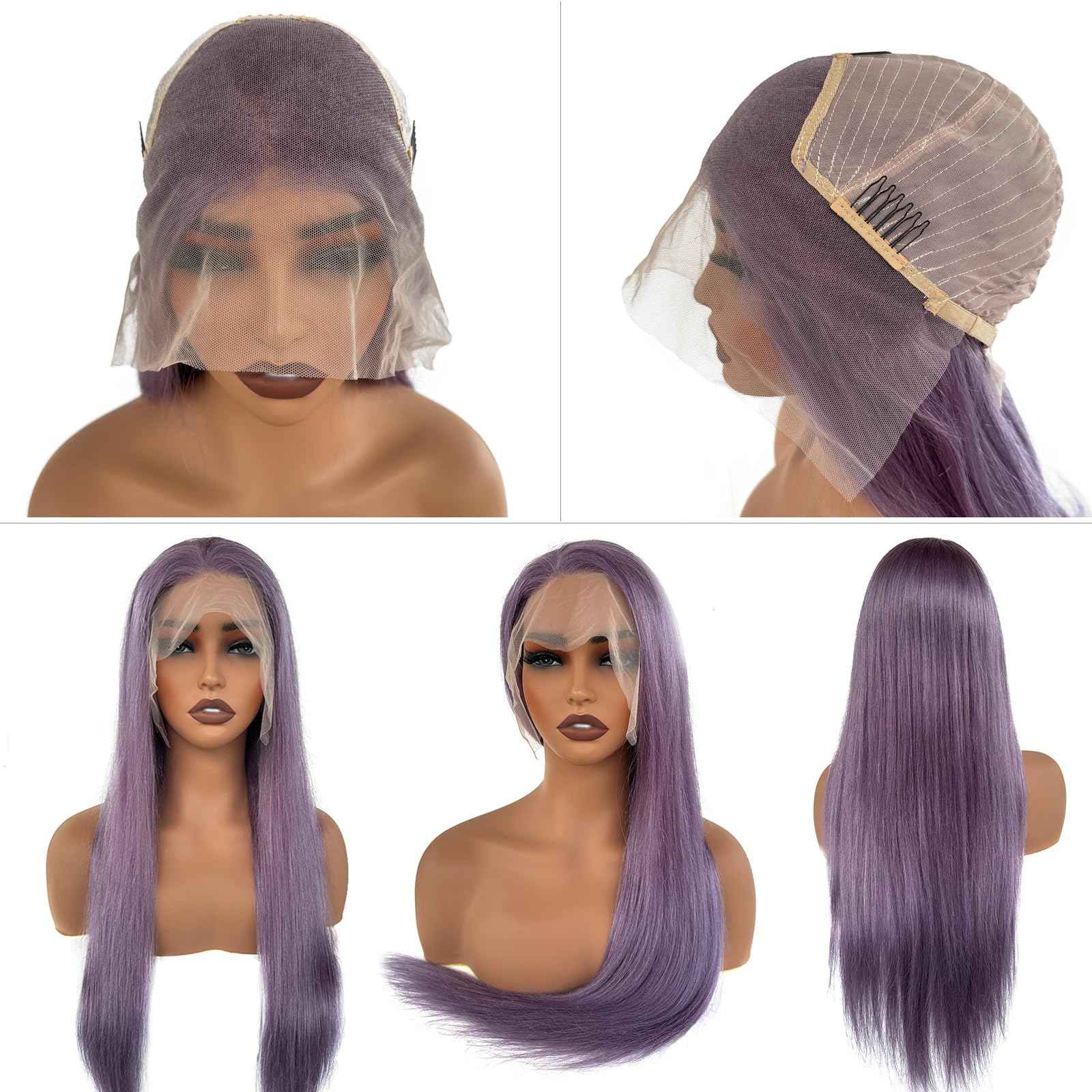 24Inch Purple Lace Front Wigs human hair 13X4 HD Transparent Deep Purple Straight Lace Front Wigs Human Hair for Women 150% Density Lilac Body Wave HD Lace Front Wig Pre plucked with Baby Hair