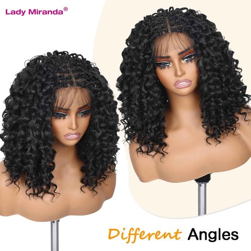 Lady Miranda Double Full Lace Braided Wigs for Black Women 12 Inch Curly Wigs Lightweight Knotless GoGo Curl Wig Synthetic Braided Wigs with Natural Bouncy Curl (Natural Black,12 Inch)