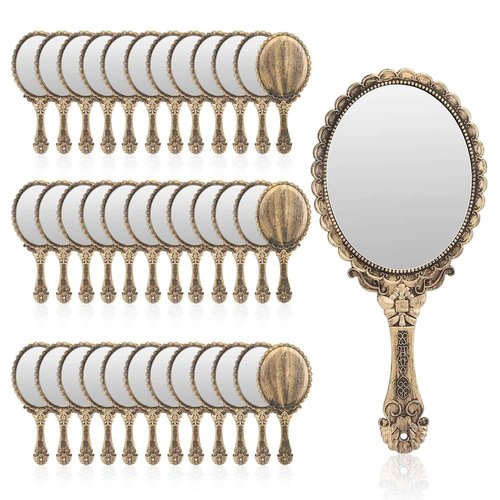 YUSONG Handheld Mirror with Handle, Makeup 36Pack Compact Hand Mirrors for Women Travel Small Vintage Purse Mirrors with Handle, Hand Held Packet Mini Mirror for Girls Decorative (Brass Gold)
