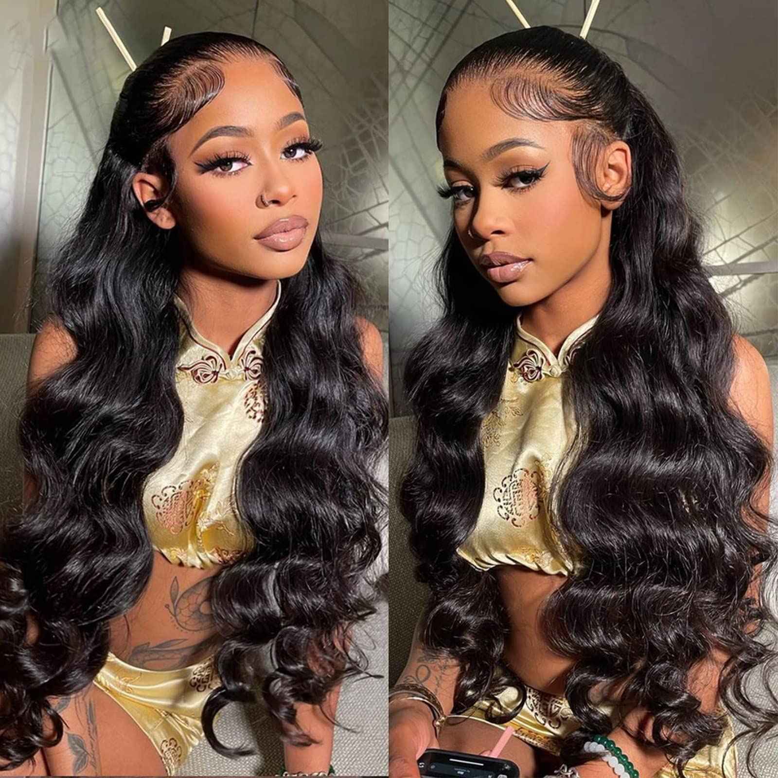 360 Body Wave Lace Front Wigs Human Hair Pre Plucked Natural Hairline Brazilian Virgin Human Hair Lace Front Wigs for Women 180% Density HD Lace Frontal Wigs Natural Color 18Inch