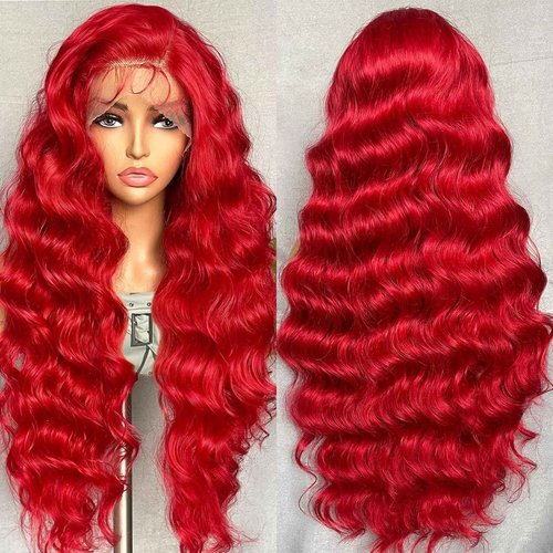 BOTNNS 28 Inch Red Wig Human Hair Red 13x4 HD Lace Front Wigs Human Hair Pre Plucked 200 Density Body Wave Human Hair Wig Colored Lace Frontal Wigs for Women