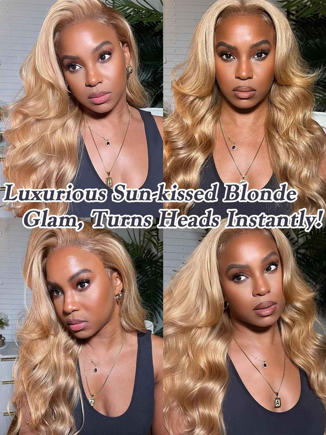 Honey Blonde Bundles with Closure Human Hair Body Wave 10 12 14+10 Inch, Color 27 Golden Ash Blonde 3 Bundles with 4x4 HD Closure 12A 100% Raw Brazilian Virgin Hair Sew In Weave with 4x4 Closure #27