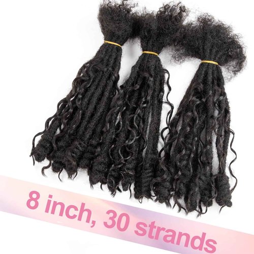 Lovenea 0.6 cm Human Hair Dreadlocks with Twist Ends 8 inch 30 Strands Boholocs Human Hair Handmade Dreadlock Extensions Natural Black Color Can Be Dyed Bleached Curled(1B#, 8 Inch-30 Strands)