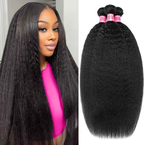 Releek Kinky Straight Human Hair Bundles 20 22 24 Inch Yaki Straight Human Hair 3 Bundles Kinky Straight 12A 100% Unprocessed Brazilian Virgin Remy Human Hair Extension For Black Women