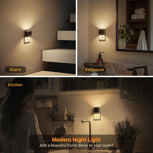 JandCase Night Light,Automatic Night Lights Plug into Wall,Dusk to Dawn,2 Pack Soft White 3000K Brightness Adjustable Nightlight for Kids Bedroom Bathroom Hallway Kitchen