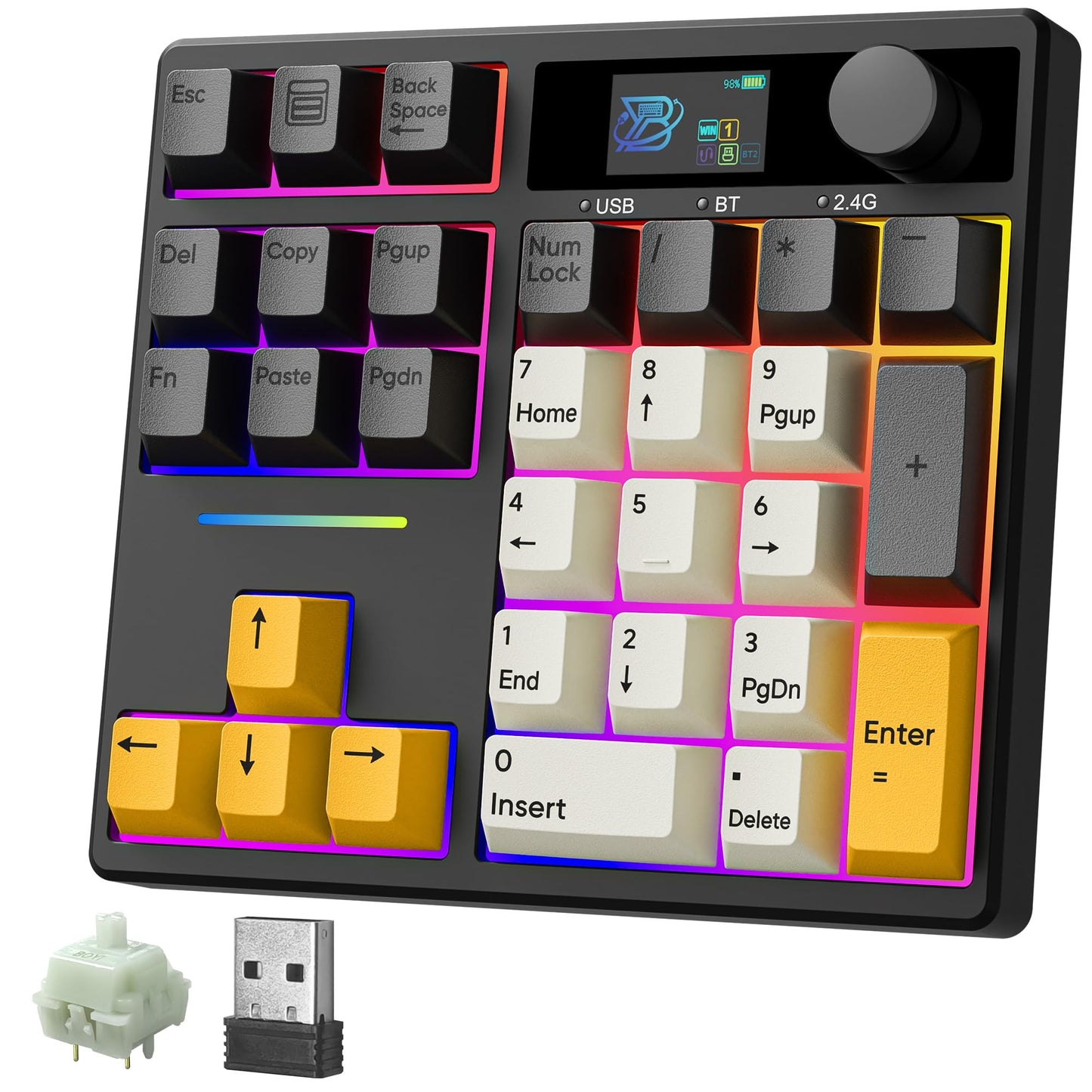 ZMX X BOYI TD31Pro Mechanical Number Pad,30 Keys Hot Swap Wireless BT5.0/2.4GHz/Type-C Wired Numeric Keypad Programmable RGB Gaming Numpad Keyboard with Knob Screen for Laptop/Mac (Black)