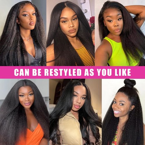 Kinky Straight Clip ins 8Pcs 110g 24 Inch Kinky Straight Clip in Hair Extensions Real Human Hair Brazilian Remy Human Hair Extensions for Women Per Set with 20 Clips Double Weft Natural Black