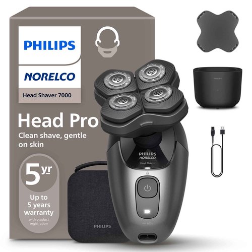 Philips Norelco Head Shaver Pro 7000 Series - Skull Shaver for Men and Women, 360° Flexing Head & ComfortCut Blades for Clean Shave, Gentle on Skin, Model HS7980/40