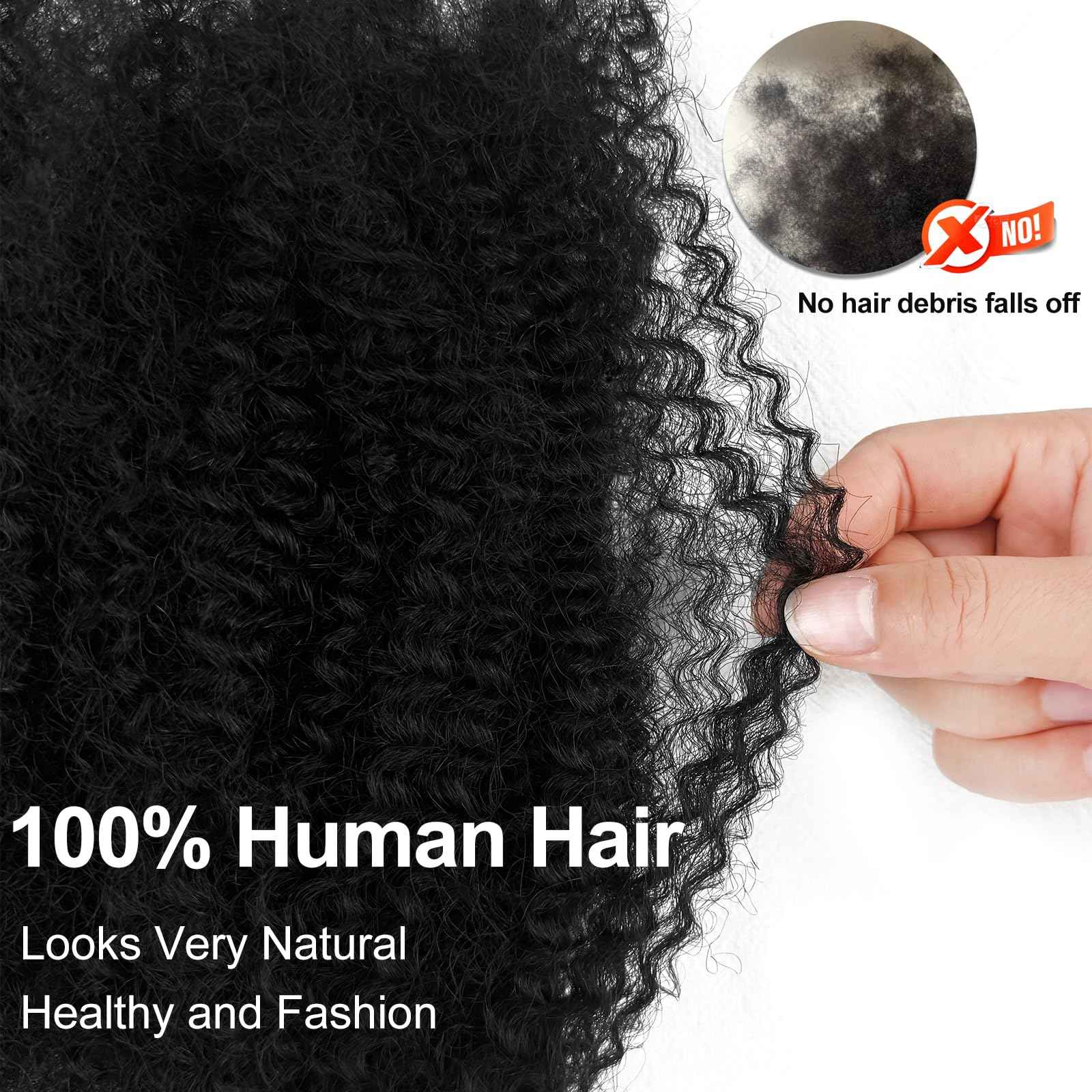 Human Hair for Twist 20 Inch Afro Kinkys Bulk Human Hair 2 Bundles for Dreadlock Extensions Repair Locs Afro Kinky-Curly Bulk for Mini Twist 100% Real HumanHair for Braiding (1B,40g/pack)