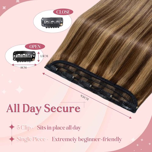 SEGOHAIR Clip In Hair Extensions for women One Piece 5 Clips Real Human Remy Hair Extension Long Straight Hairpieces for women 18 Inches #4P27 Medium Brown mixed Dark Blonde
