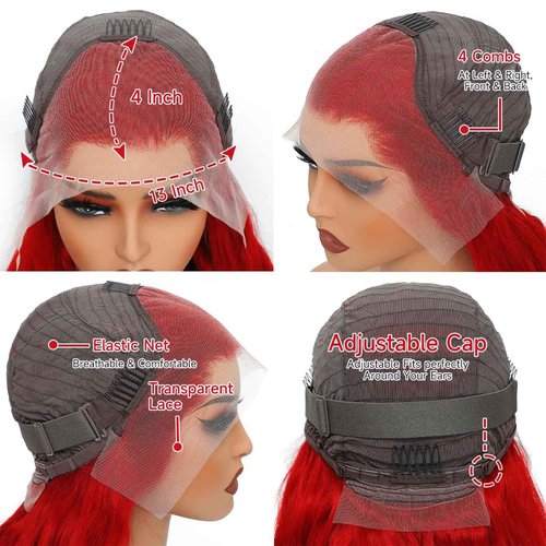 BOTNNS 28 Inch Red Wig Human Hair Red 13x4 HD Lace Front Wigs Human Hair Pre Plucked 200 Density Body Wave Human Hair Wig Colored Lace Frontal Wigs for Women