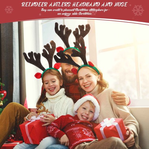 Zubebe 48 Pcs Christmas Reindeer Antlers Headbands with Ears Antler Xmas Elk Deer Headpiece Photo Booth Props Decoration for Holiday Adults Kids Xmas Costume Cosplay Party Favors Supplies