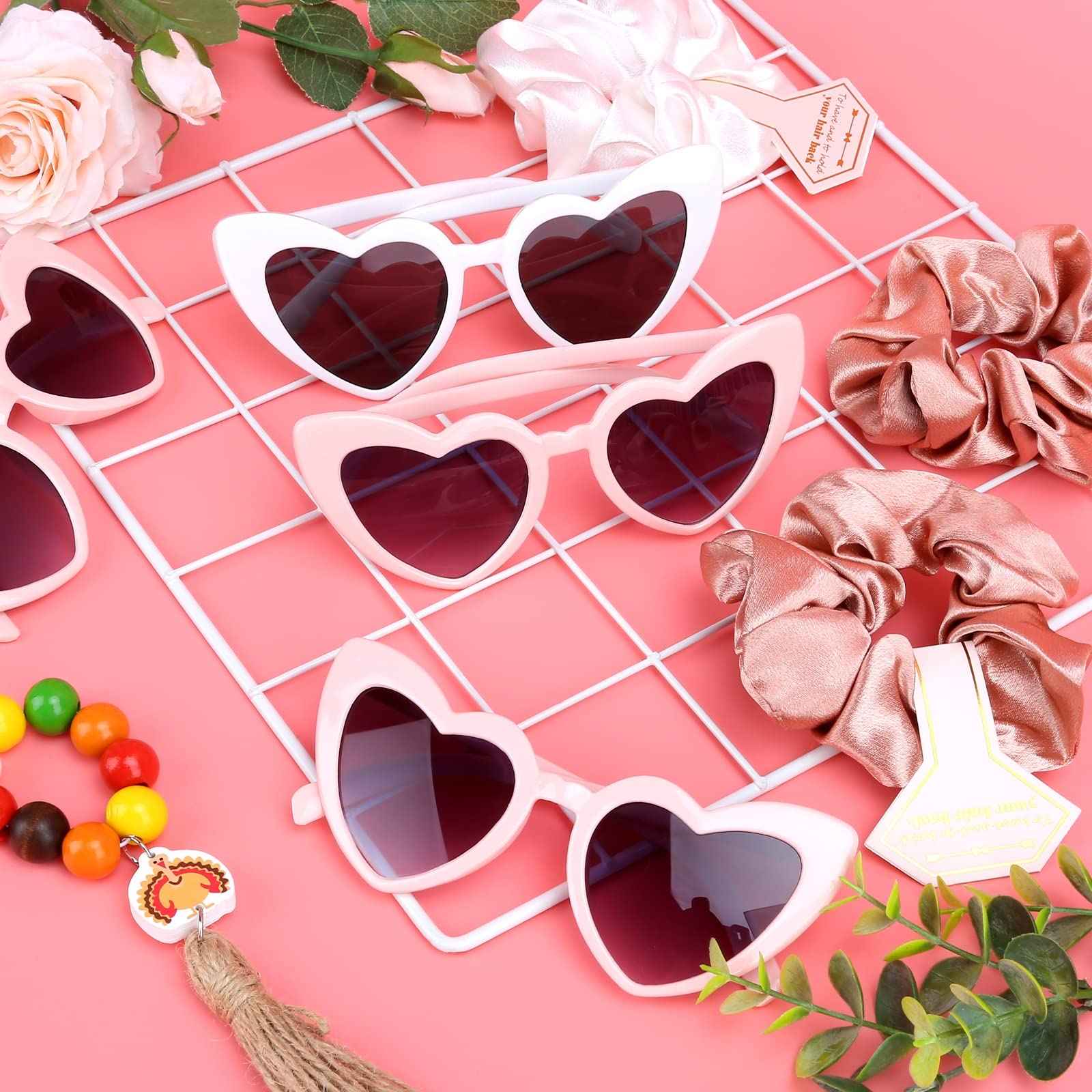 Loanzeg Bridesmaid Scrunchies Proposal Hair claws clips Set of 12 Bridal Shower heart sunglasses Gifts for Wedding Bachelorette Party Favors (48pcs White&rose gold)