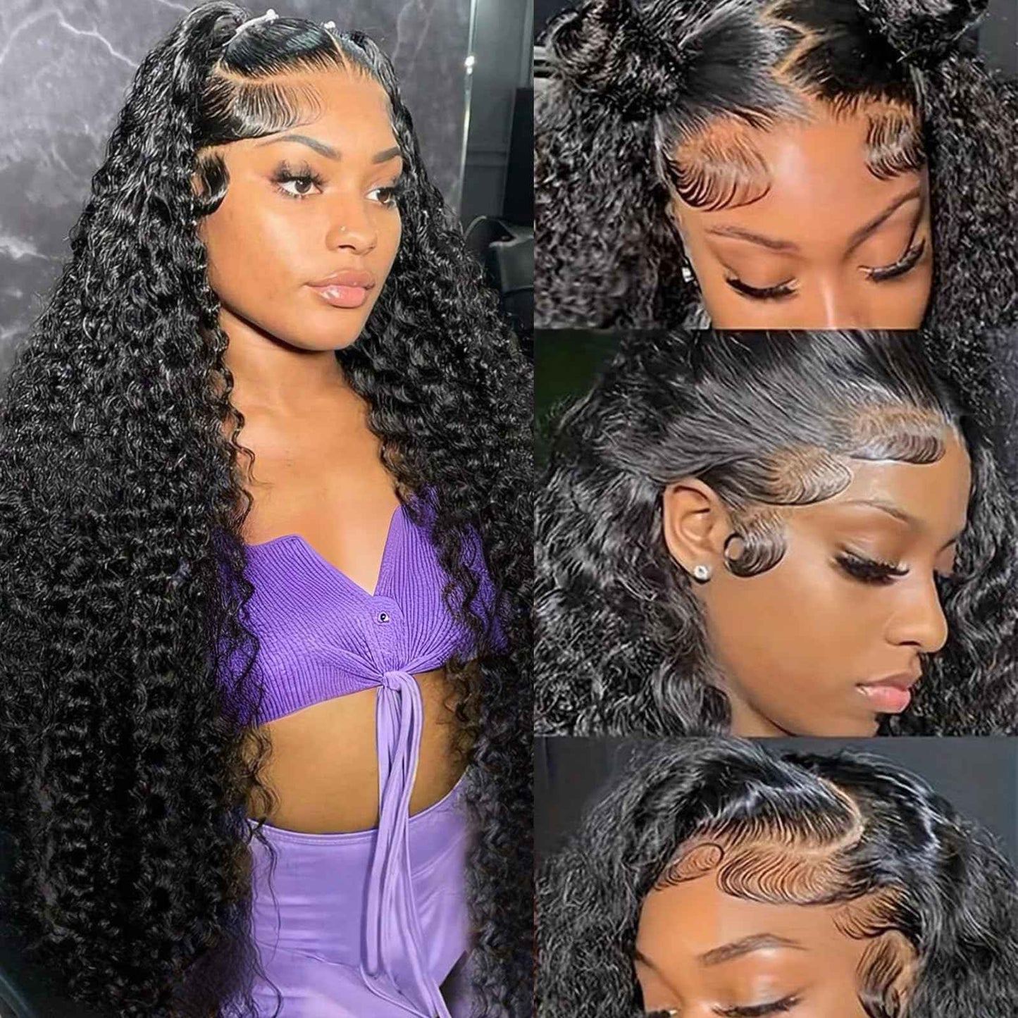 20 Inch 13x6 Lace Front Wigs Human Hair Water Wave 200 Density 13x6 HD Full Lace Frontal Wigs Pre Plucked Wet and Wavy Glueless Deep Curly Human Hair Wigs for Women Natural Black